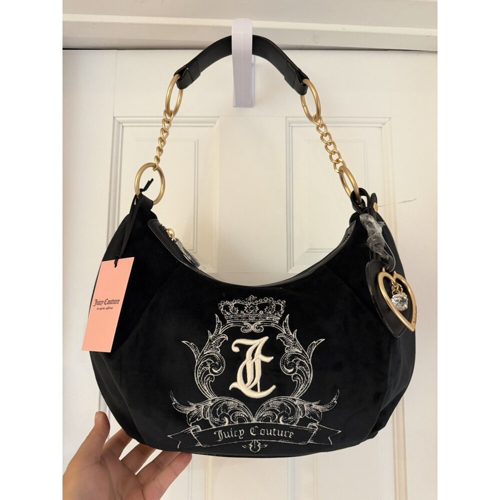 Juicy Couture Liquorice Need More Juicy Hobo Bag Velvet & Embroidered NWT - Picture 3 of 7